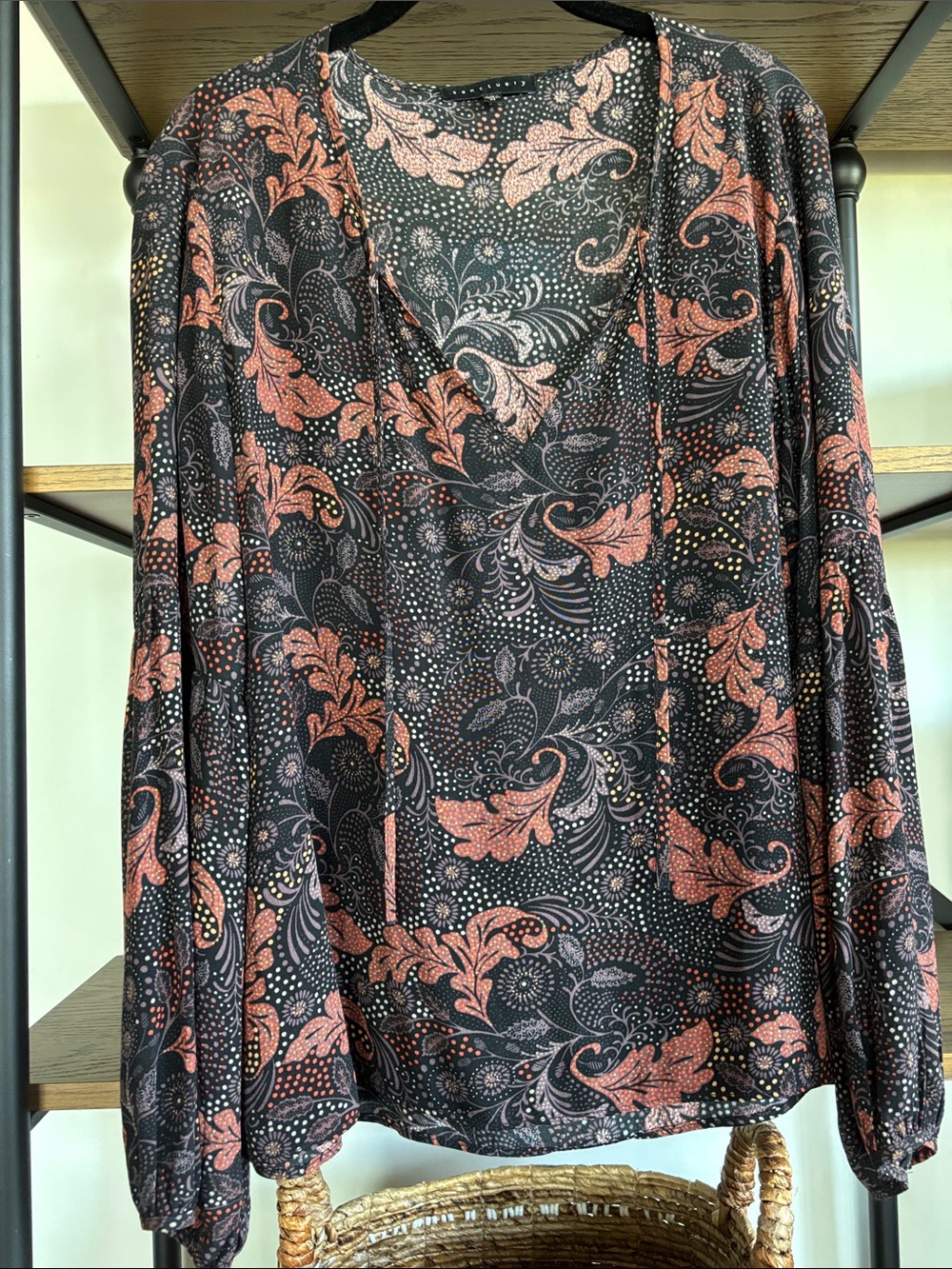 Sanctuary Black Top with Coral Paisley Print